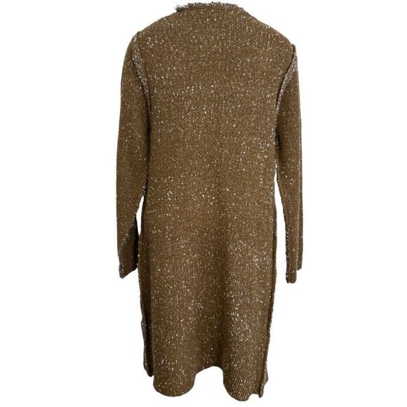 Sioni mustard yellow boho neutral long open sweater shrug wool blend size large - Picture 3 of 12